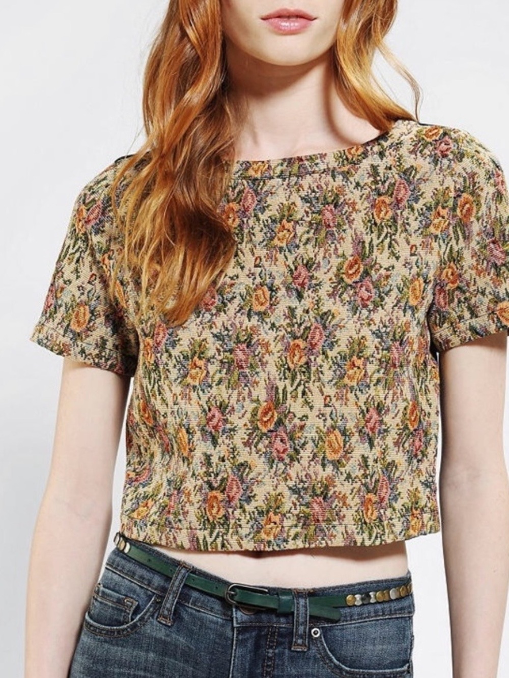 Pins and Needles Tapestry Floral Crop Top Jacquard Botanical Cottagecore Boho S